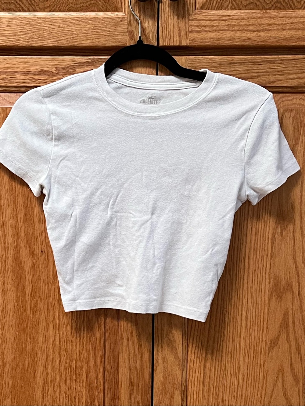 Hollister White Short Sleeve Crewneck Crop Top, GUC, Size S